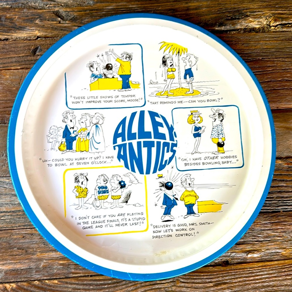 Vintage Alley Antics bowling themed serving tray EVC